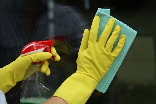 Professional carpet cleaner working in a Richmond home living room