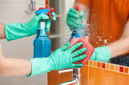 Office cleaning team maintaining a Richmond workplace reception area